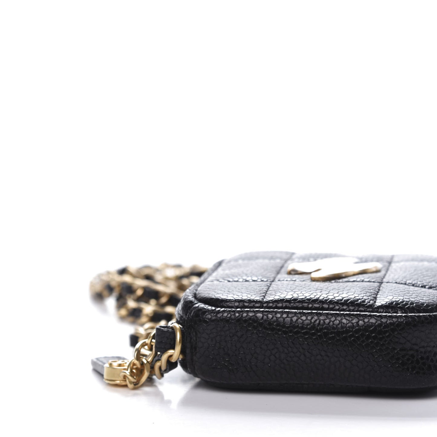Caviar Quilted Diamond Coin Purse With Chain Black