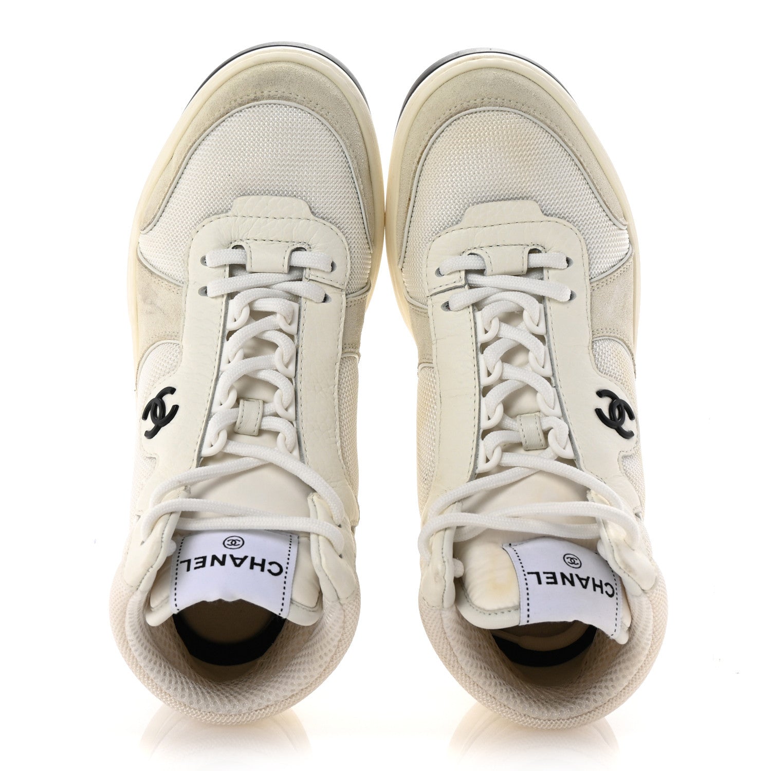 Chanel Suede Fabric Grained Calfskin Womens CC High Top Sneakers 38.5 White 2 of 10