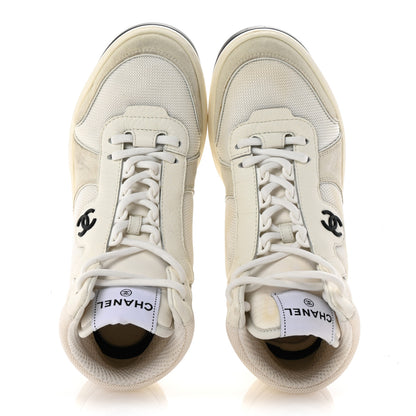 Chanel Suede Fabric Grained Calfskin Womens CC High Top Sneakers 38.5 White 2 of 10