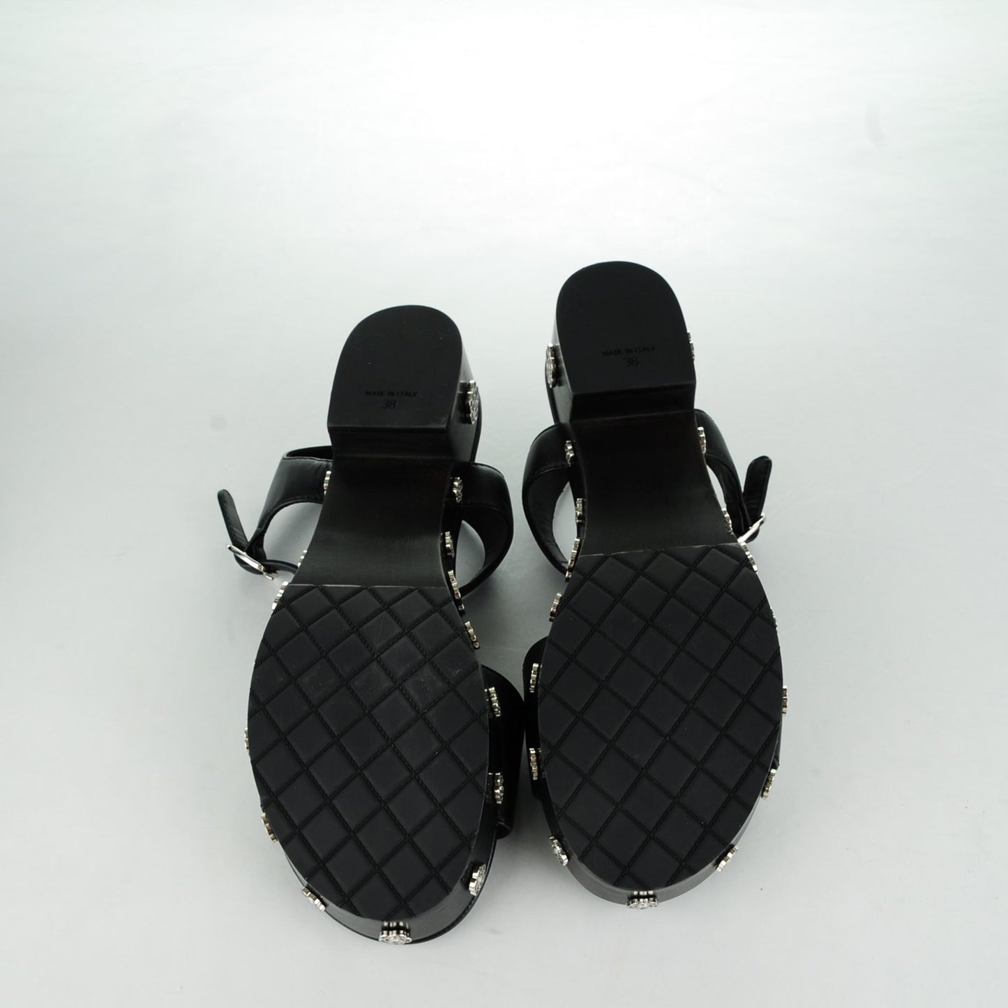 Calfskin Camellia Platform Sandals 38 Black