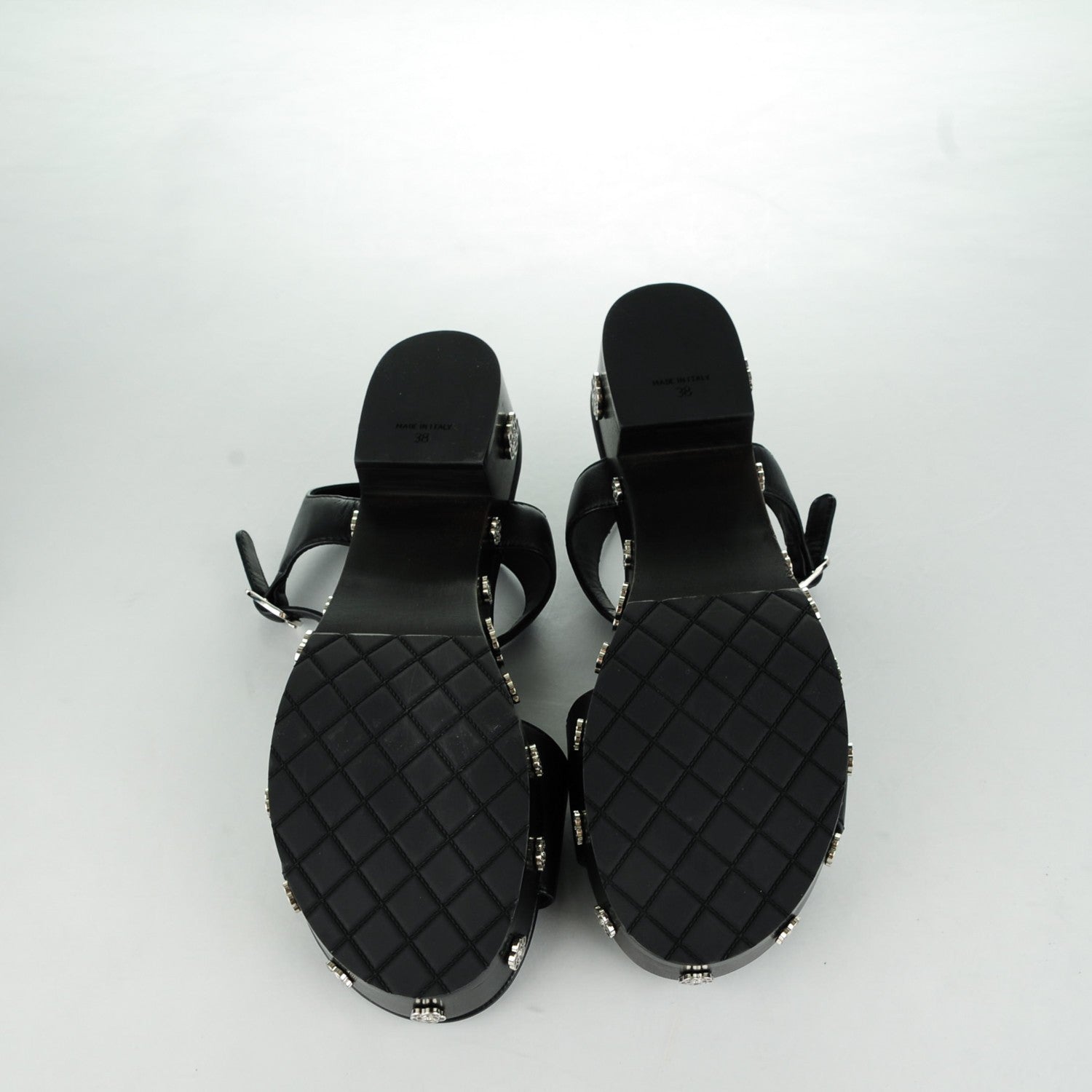 Chanel Calfskin Camellia Platform Sandals 38 Black 5 of 7