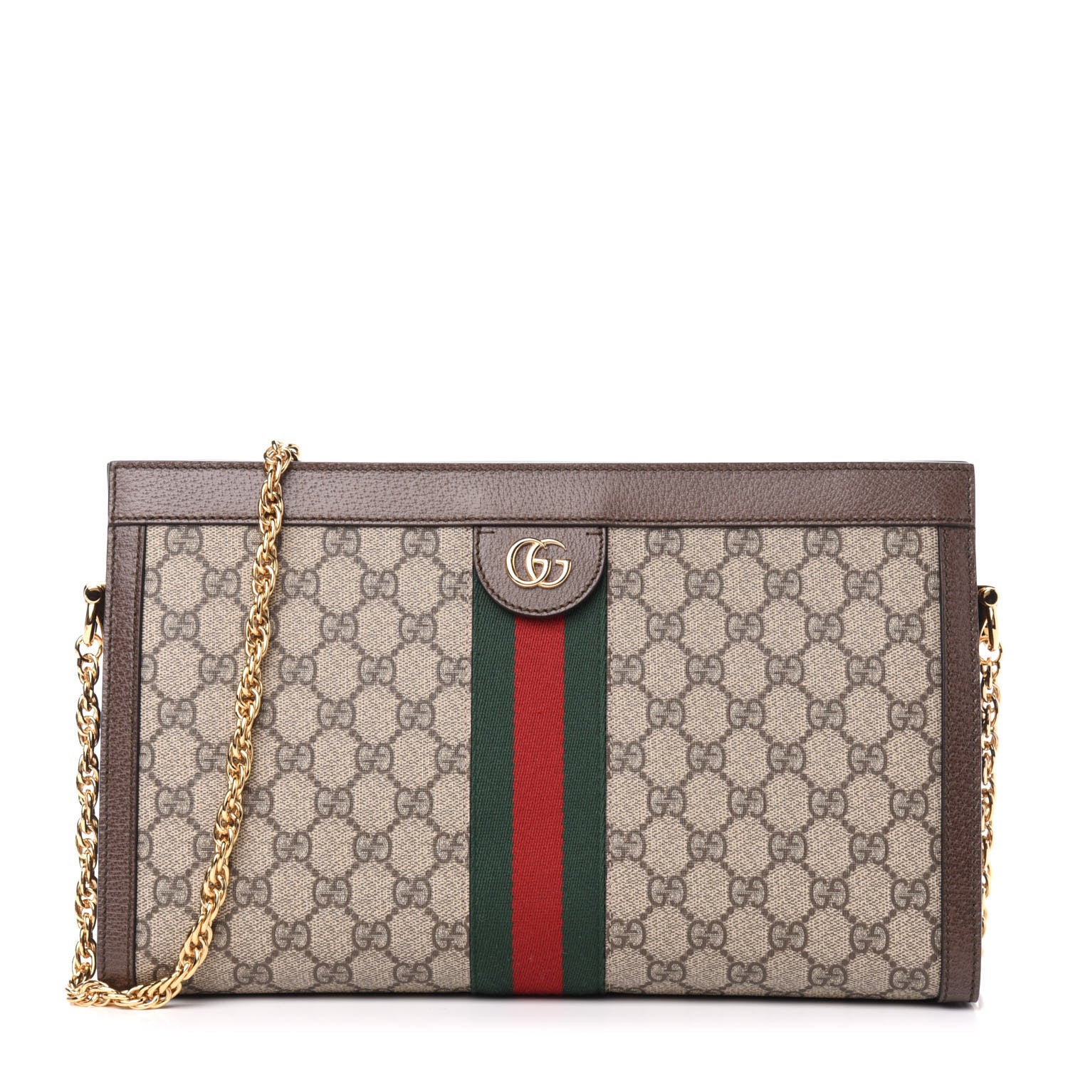 Gucci GG Supreme Monogram Web Medium Ophidia Chain Shoulder Bag Brown 1 of 11
