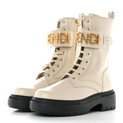 Fendi Vitello Abrasivato Fendigraphy 50mm Biker Boots 41 White 3 of 9
