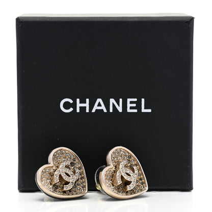 Chanel Crystal Metal CC Heart Earrings Gold 5 of 5