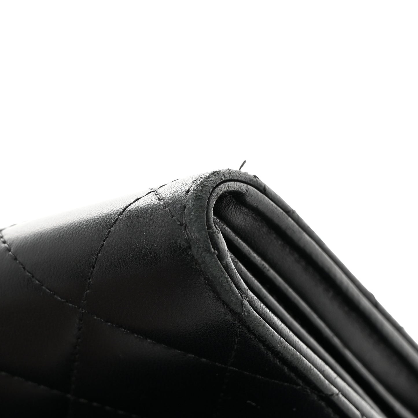 Lambskin Quilted Large Flap Gusset Wallet Black