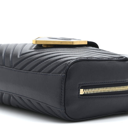 Chanel Shiny Sheepskin Chevron Quilted  Collar and Tie Camera Case Navy 10 of 10