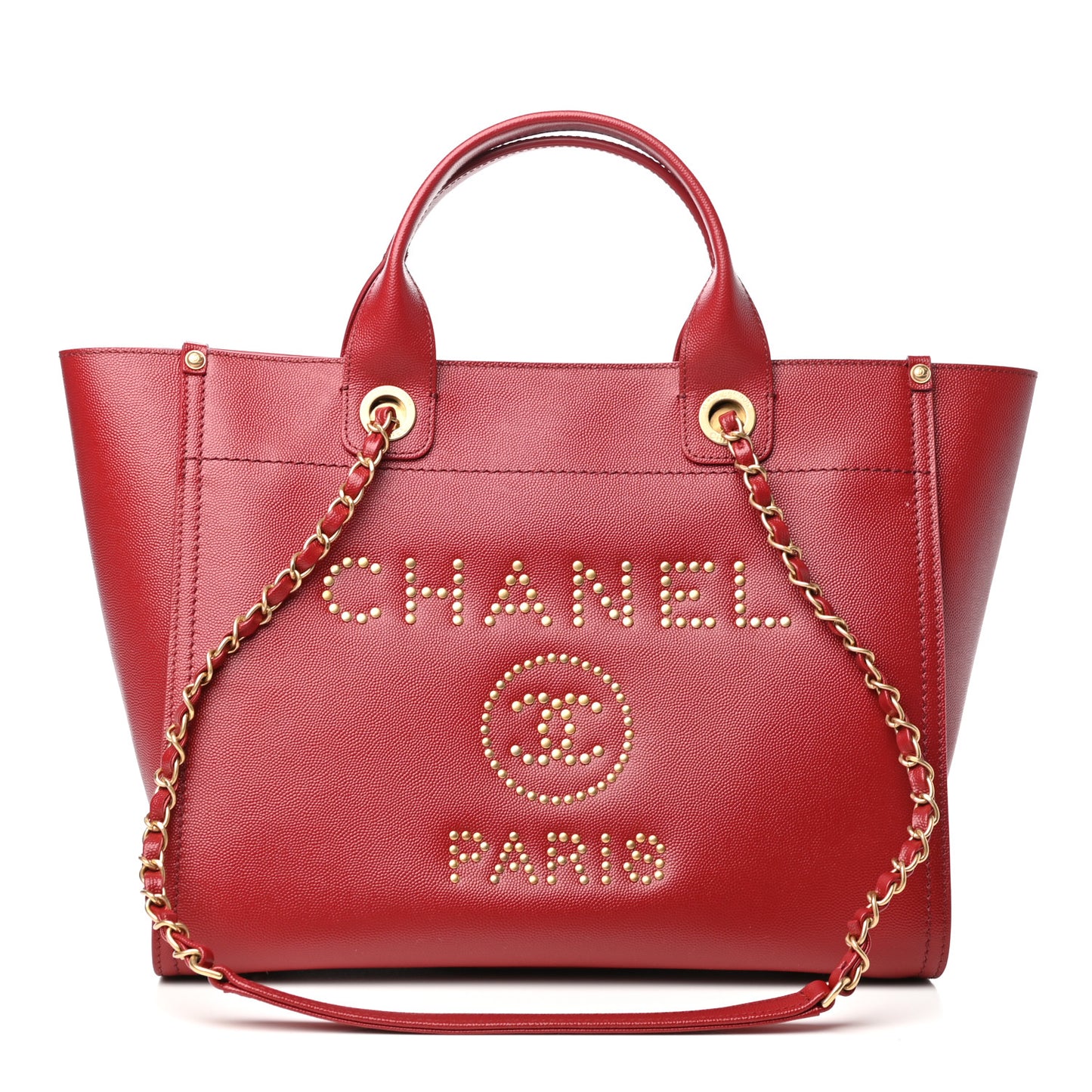 Caviar Small Studded Deauville Tote Red
