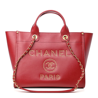 Chanel Caviar Small Studded Deauville Tote Red 1 of 10
