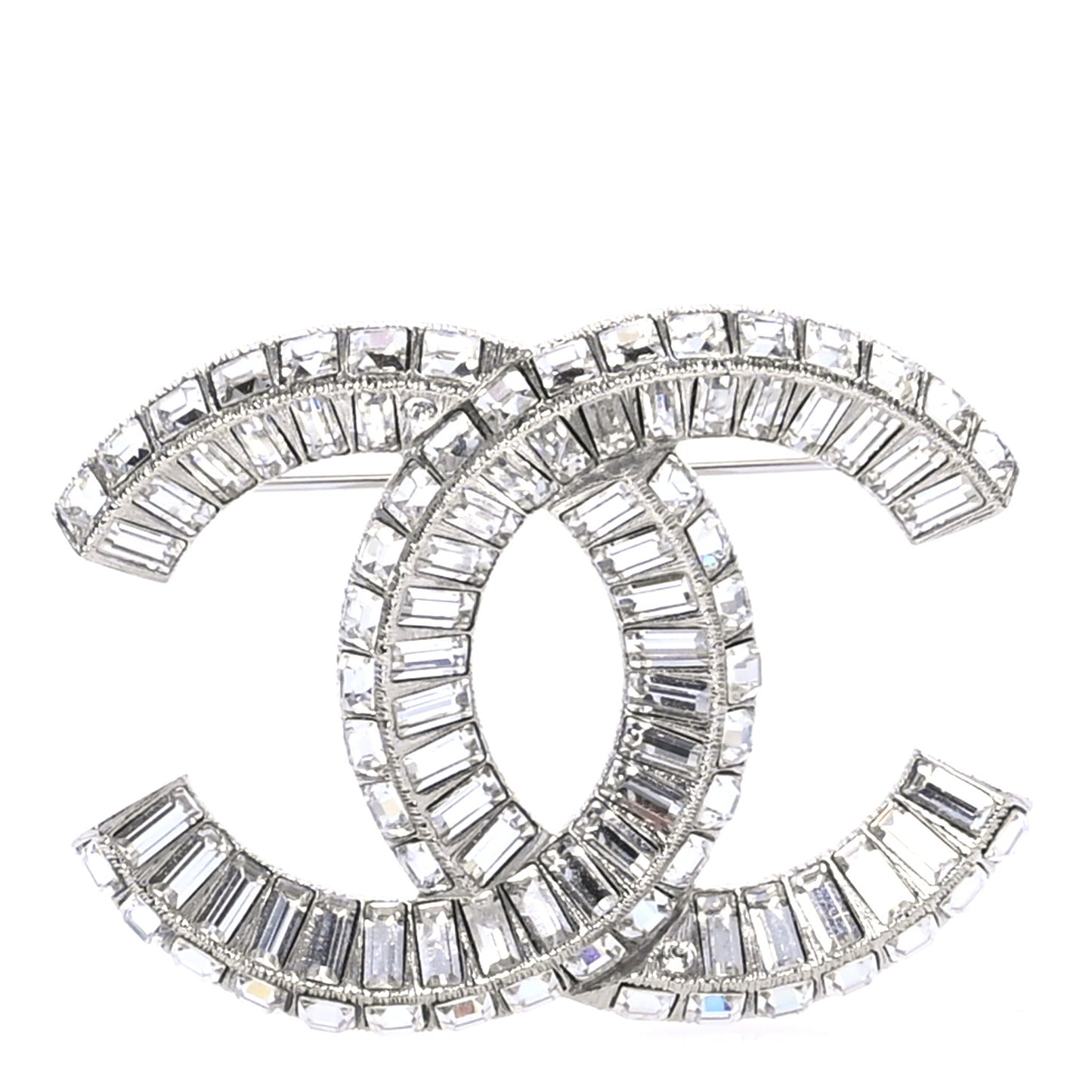 Baguette Crystal CC Brooch Silver