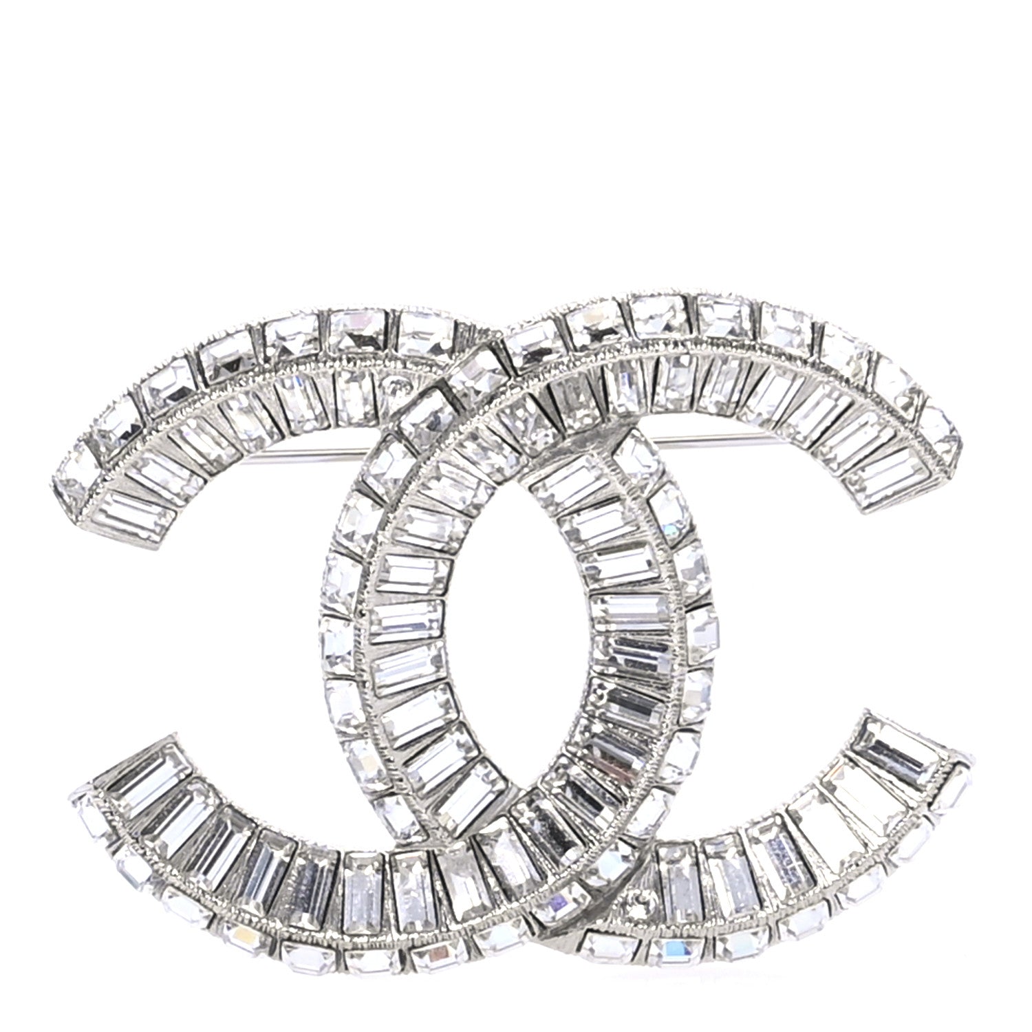 Chanel Baguette Crystal CC Brooch Silver 1 of 4