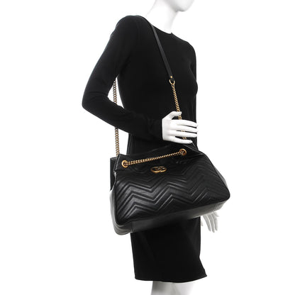 Gucci Calfskin Matelasse Medium GG Marmont Shoulder Tote Bag Black 2 of 7