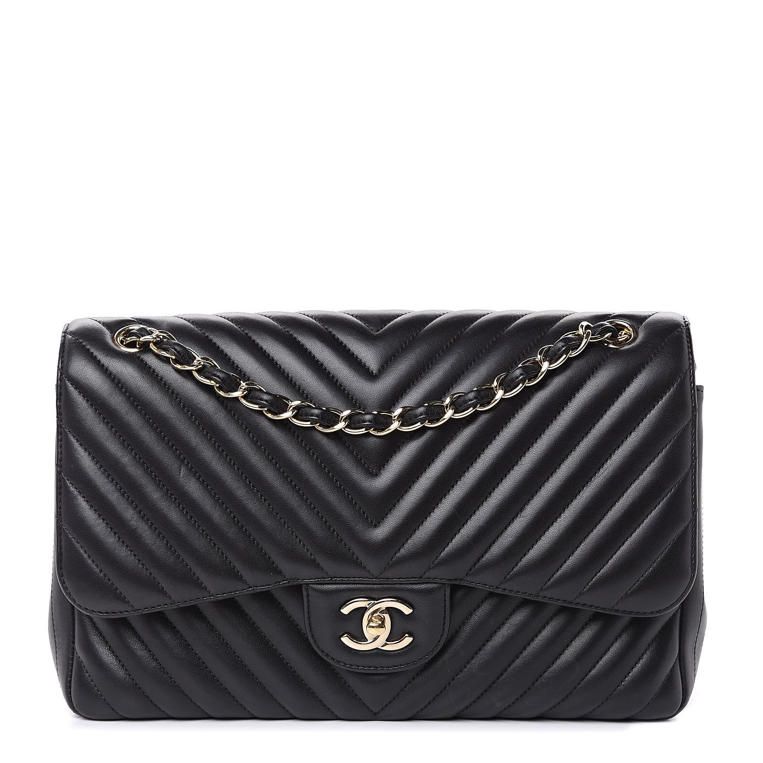 Chanel Lambskin Chevron Quilted Jumbo Double Flap Black 1 of 16