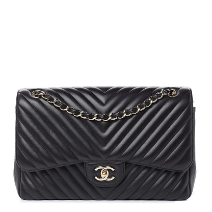 Chanel Lambskin Chevron Quilted Jumbo Double Flap Black 1 of 16