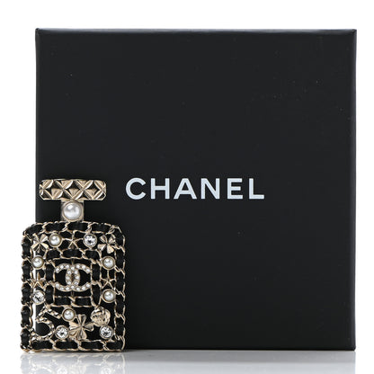 Chanel Lambskin Pearl Quilted Chain CC Perfume Bottle Brooch Gold 6 of 6