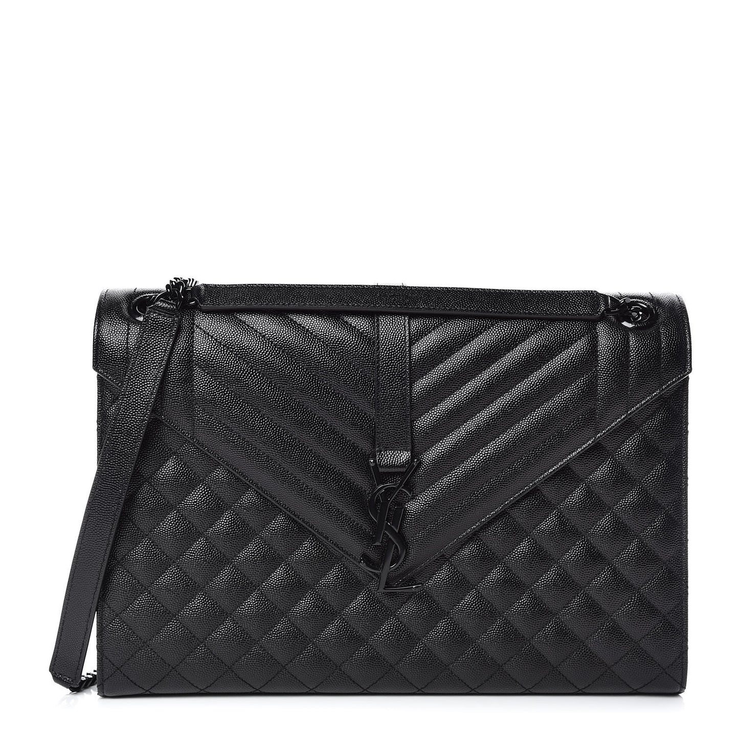 Grain De Poudre Textured Mixed Matelasse Large Triquilt Monogram Monochrome Satchel Black