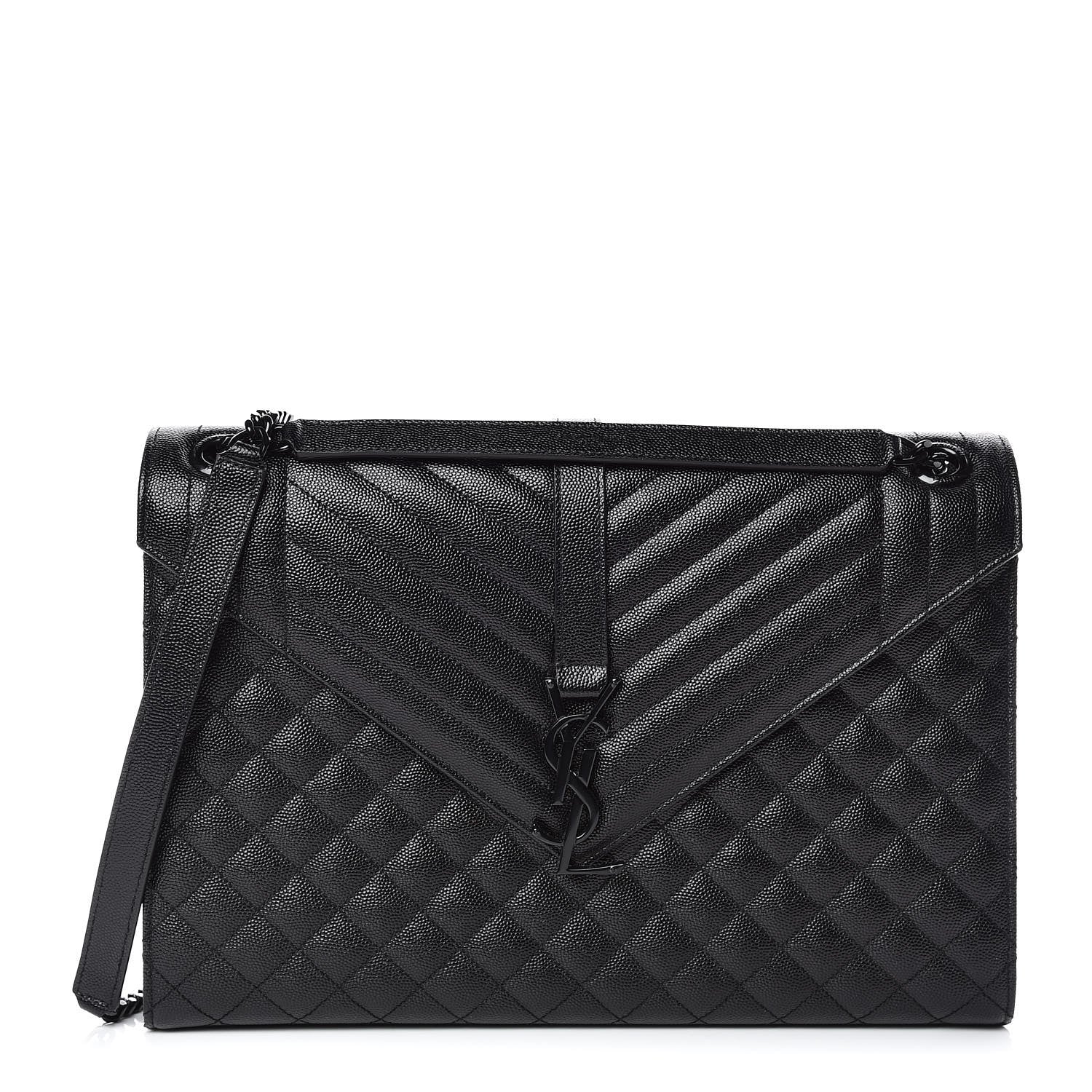Saint Laurent Grain De Poudre Textured Mixed Matelasse Large Triquilt Monogram Monochrome Satchel Black 1 of 11