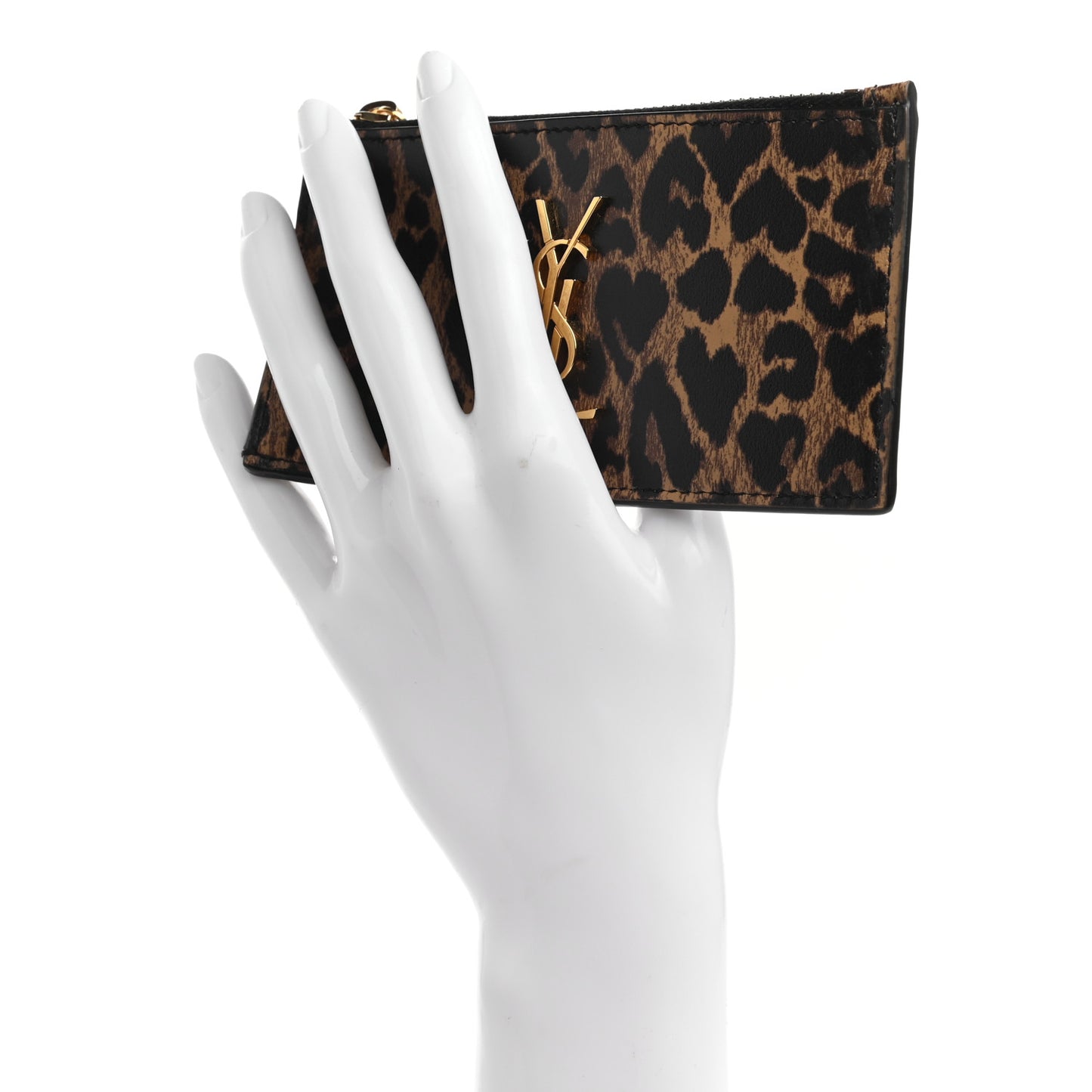 Calfskin Leopard Print Monogram 5 Fragments Zip Pouch Card Holder