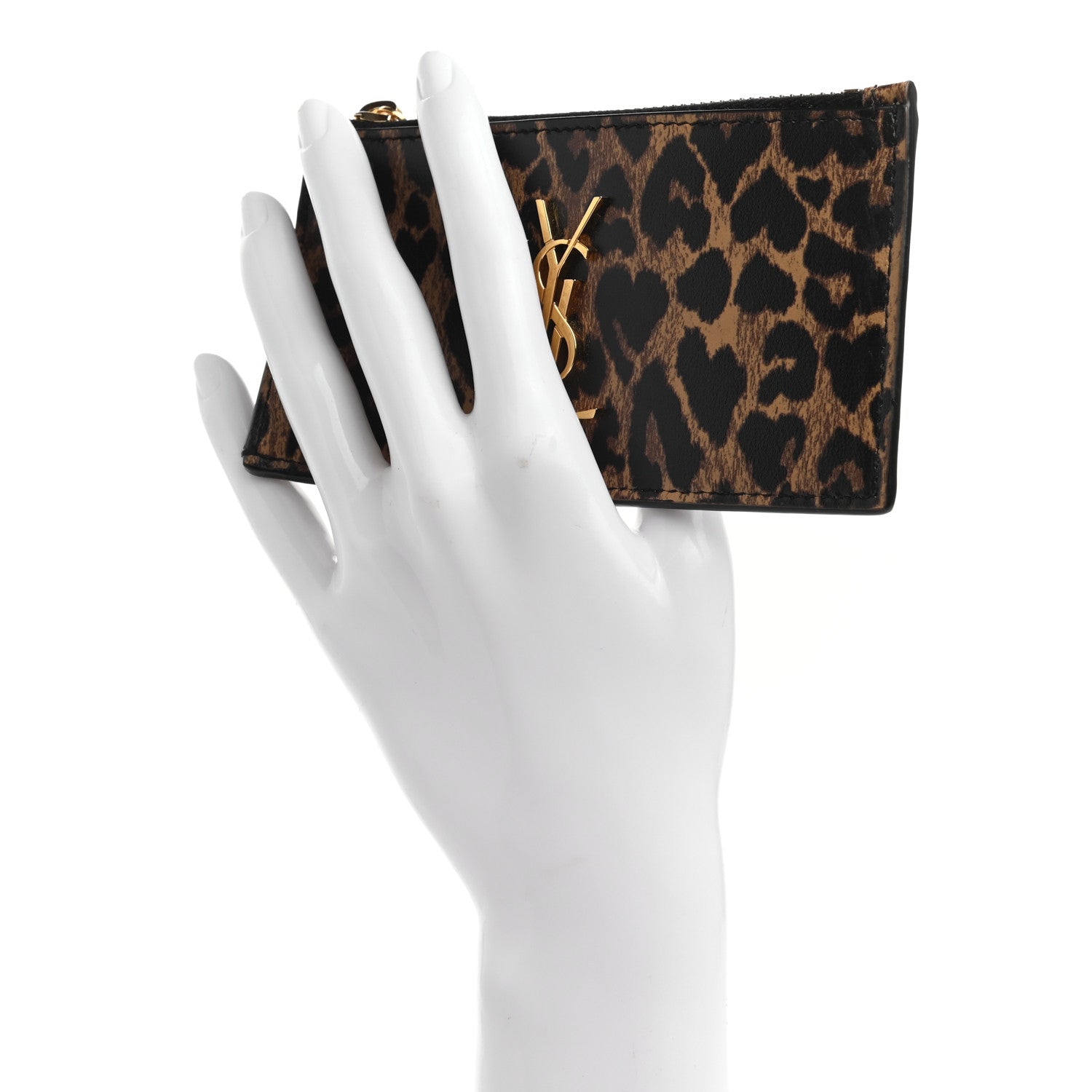 Saint Laurent Calfskin Leopard Print Monogram 5 Fragments Zip Pouch Card Holder 2 of 7