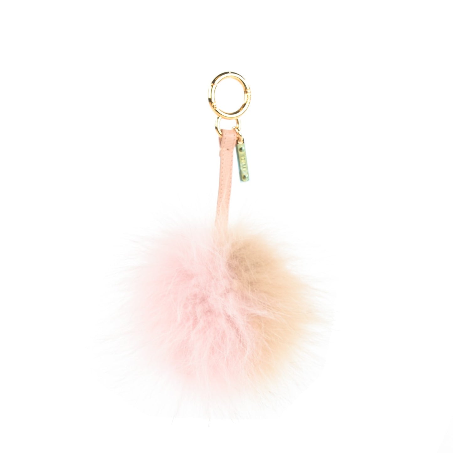 Fox Fur Vitello Elite Bi-Color Pom Pom Bag Charm Rosa Cammello Cipria