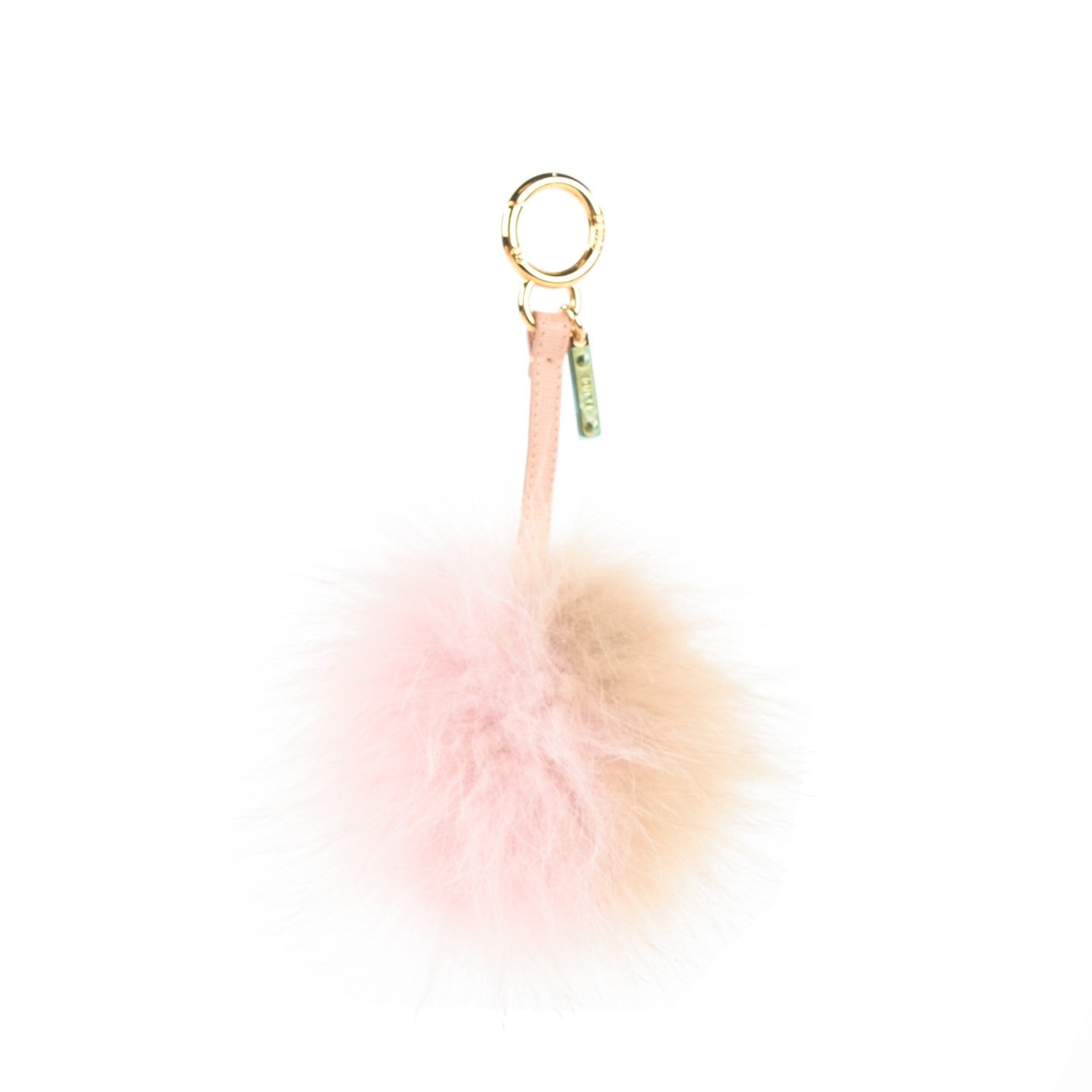 Fendi Fox Fur Vitello Elite Bi-Color Pom Pom Bag Charm Rosa Cammello Cipria 1 of 5