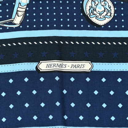 Hermes Silk Harnais De Cour Bandana Shawl 140 Marine Bleu Ciel 2 of 4