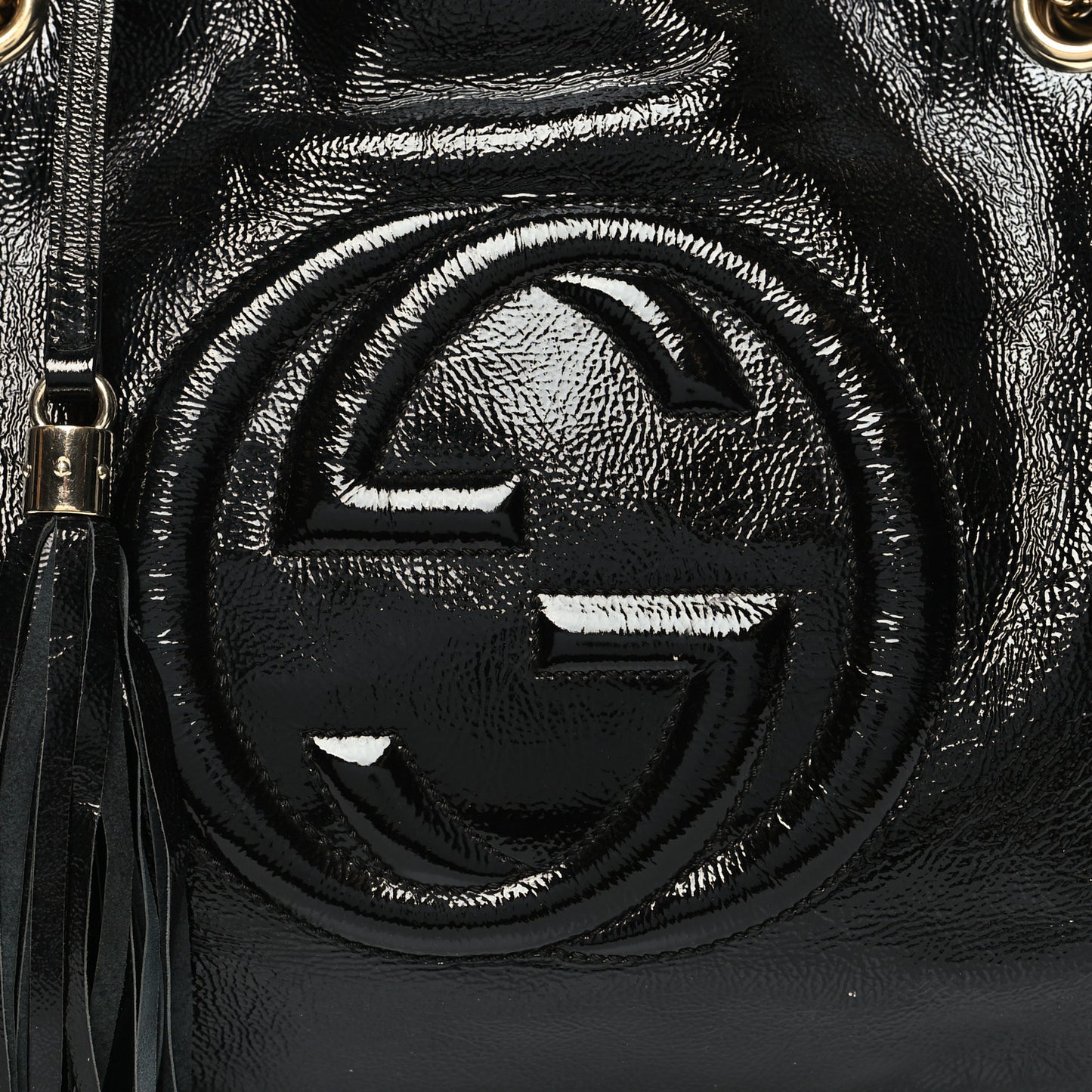 Patent Medium Soho Chain Shoulder Bag Black