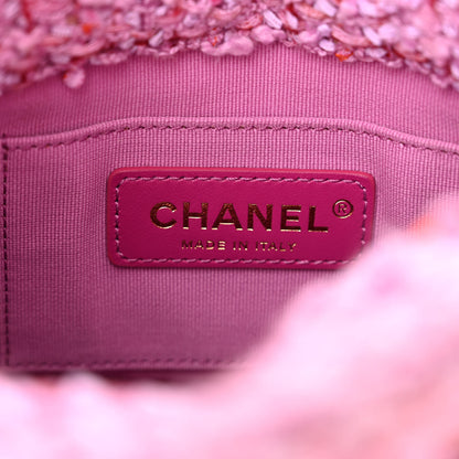 Chanel Tweed Enamel Quilted Pending CC Bucket Drawstring Bag Light Purple Pink Red 6 of 10