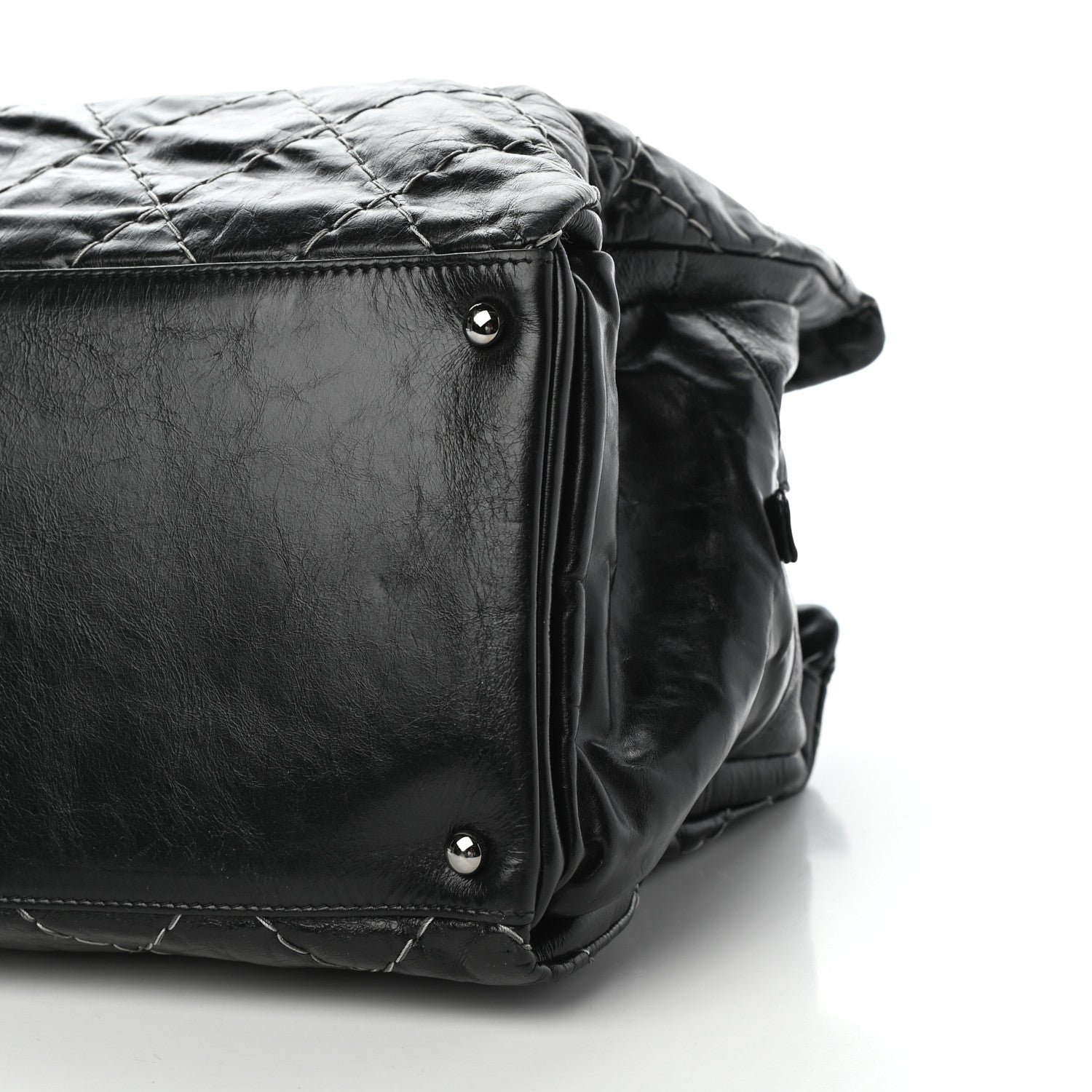 Chanel Glazed Goatskin Double Contrast Stitch Large Tote Black 9 of 11