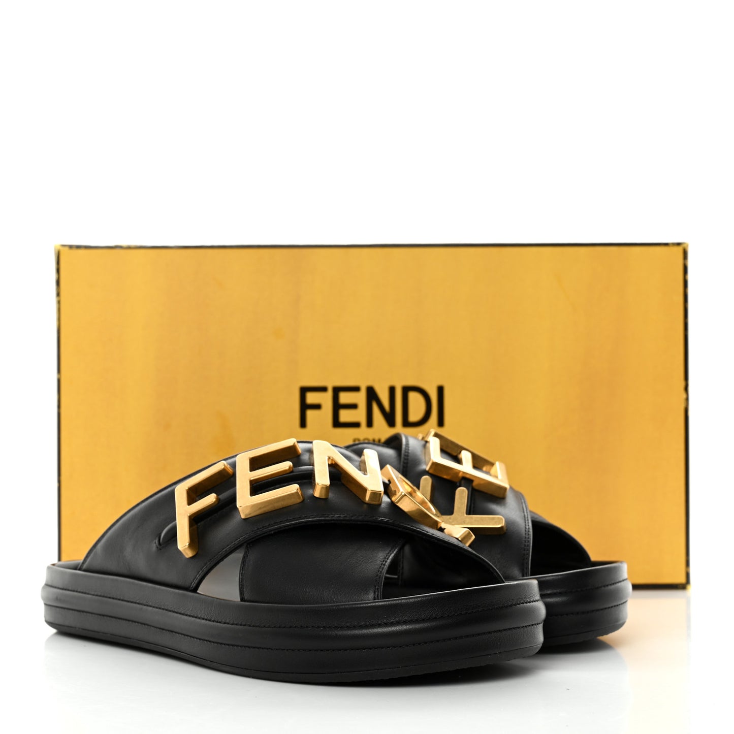 Vitello Womens Fendigraphy Slide Sandals 37 Black