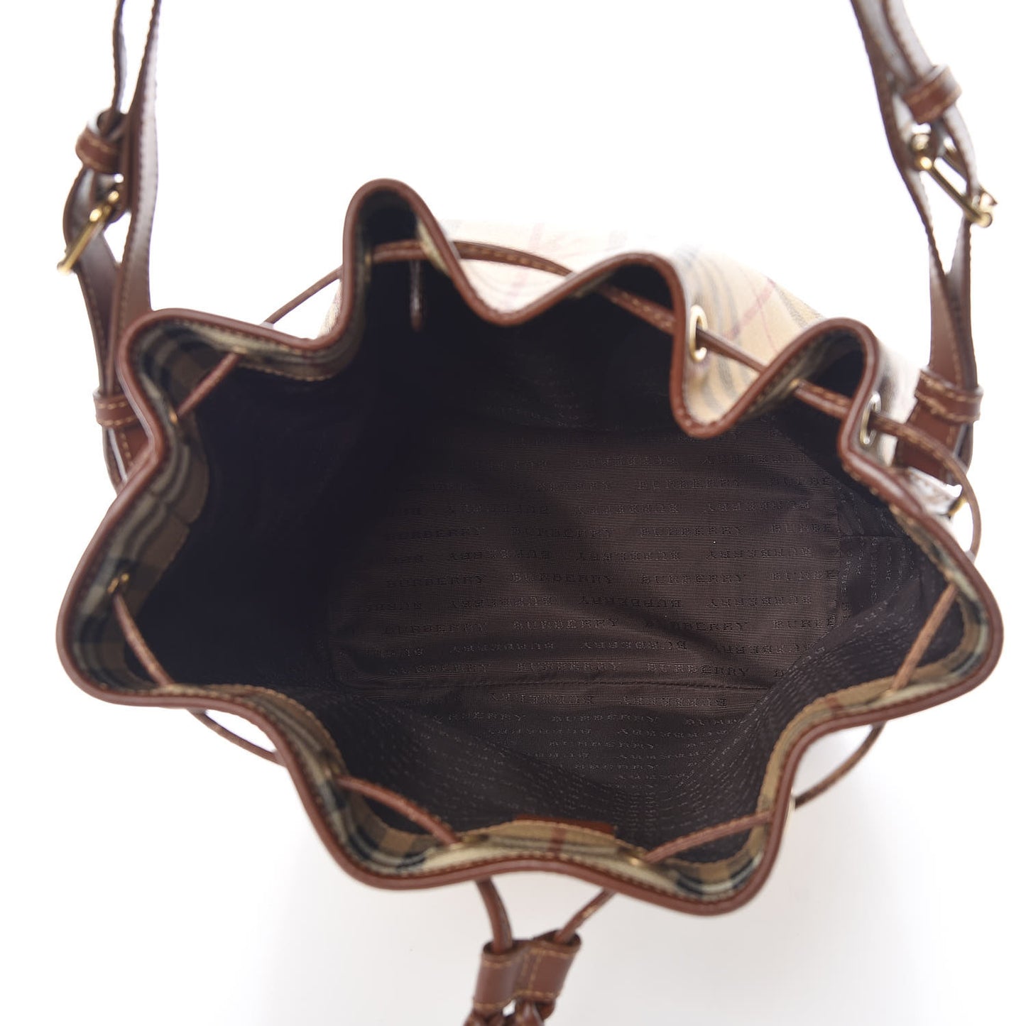 Haymarket Check Drawstring Bucket Bag Brown
