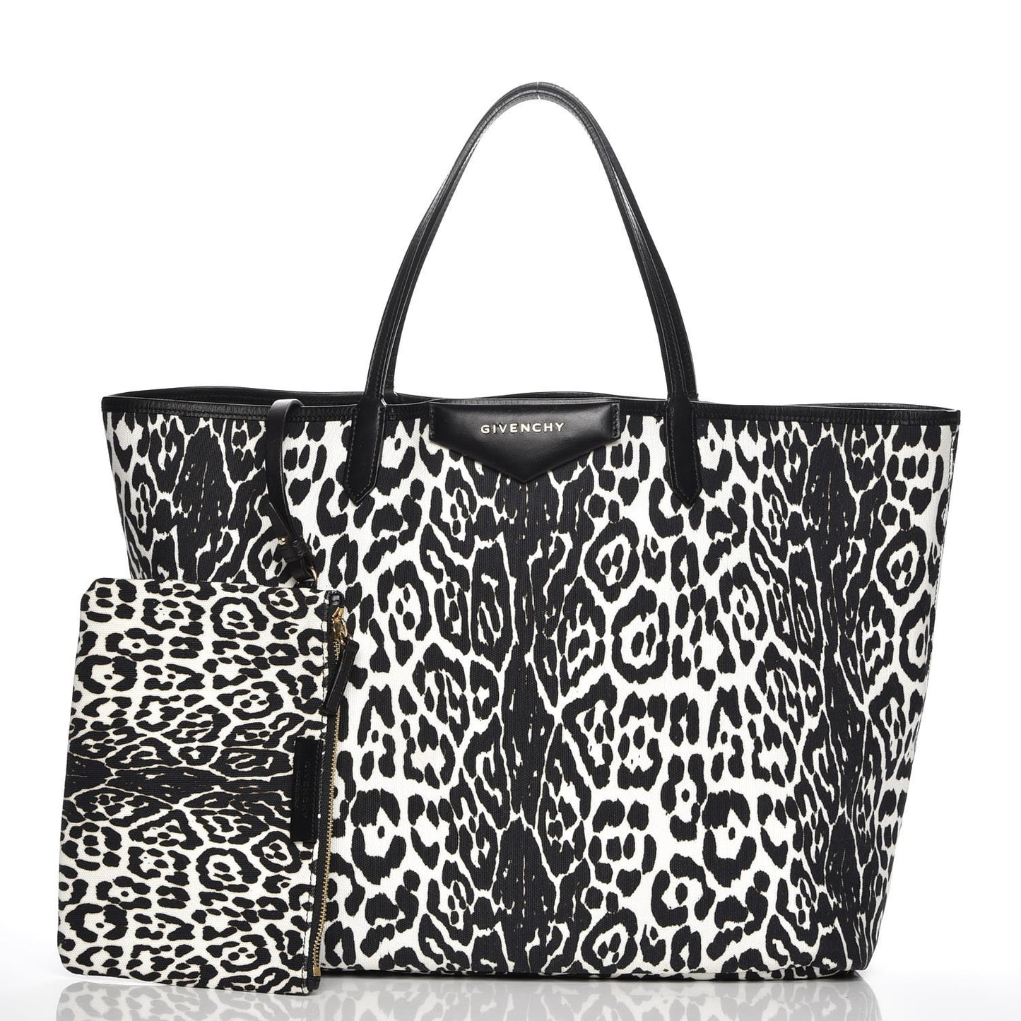 Canvas Jaguar Print Large Antigona Tote Black White