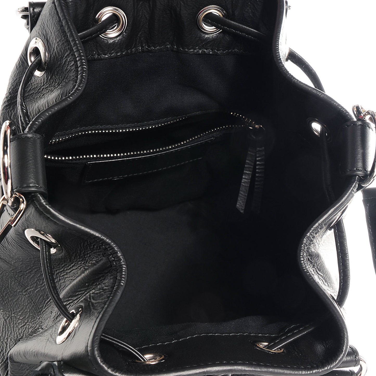 Matte Goatskin Rubber Covered Classic Hardware Mini Pompon Black