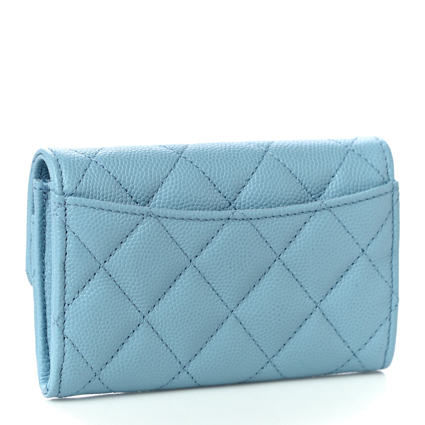 Caviar Quilted Flap Card Holder Wallet Light Blue