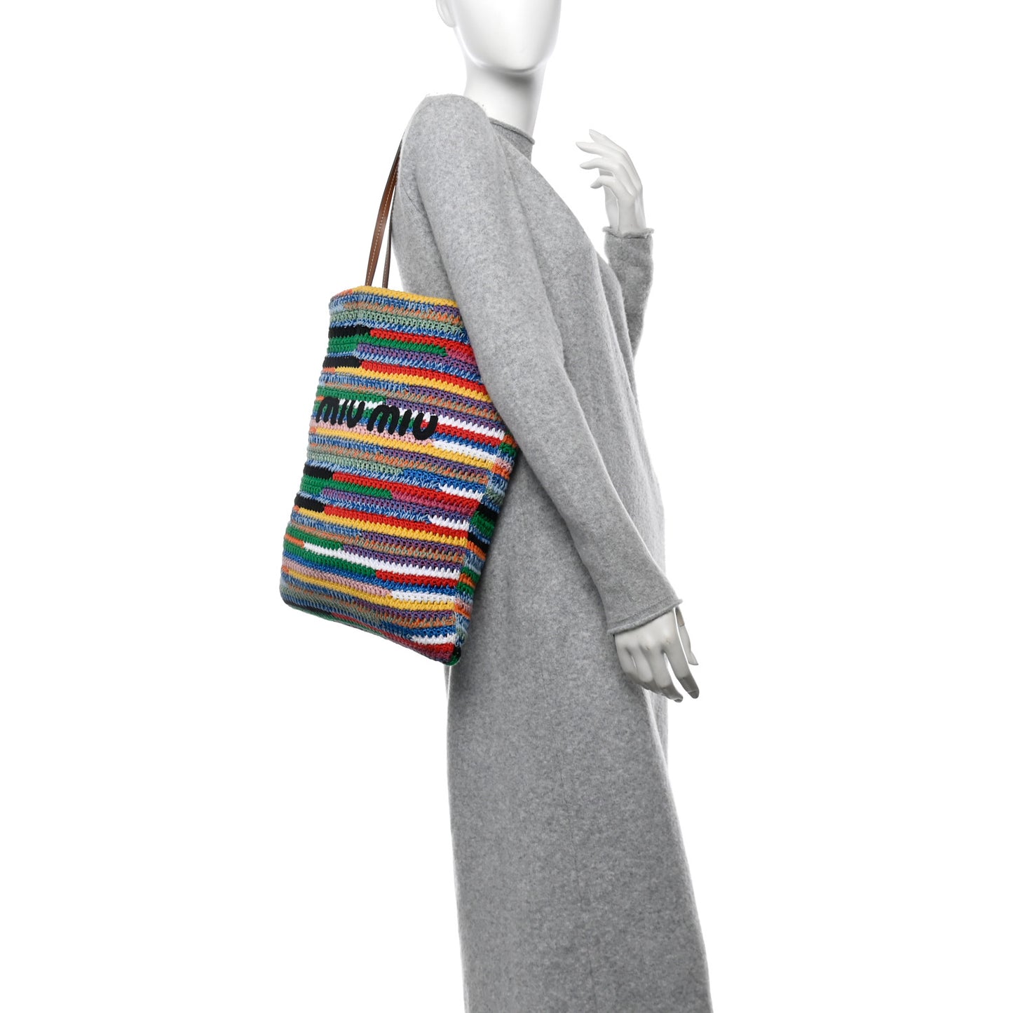 Cotton Crochet Stripe Vertical Tote Bag Multicolor