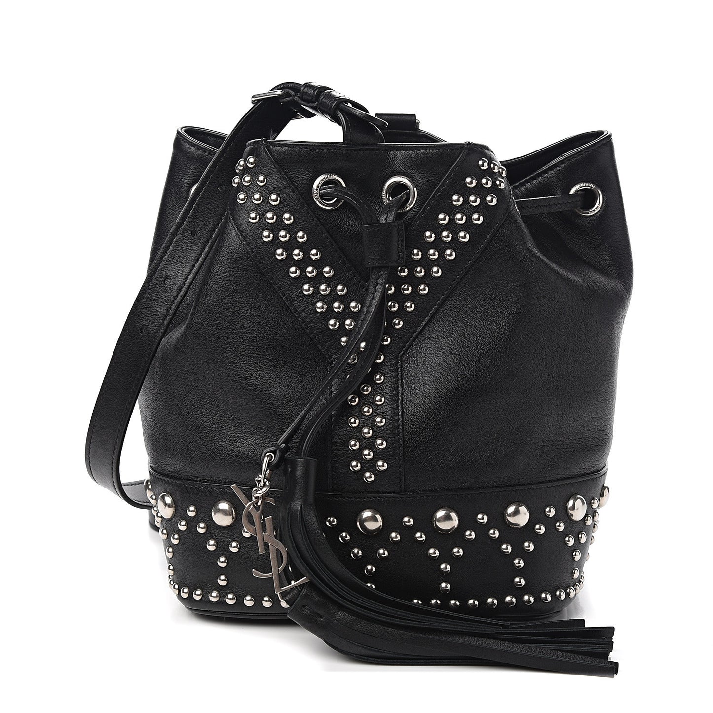 Calfskin Small Y Studs Bucket Bag Black