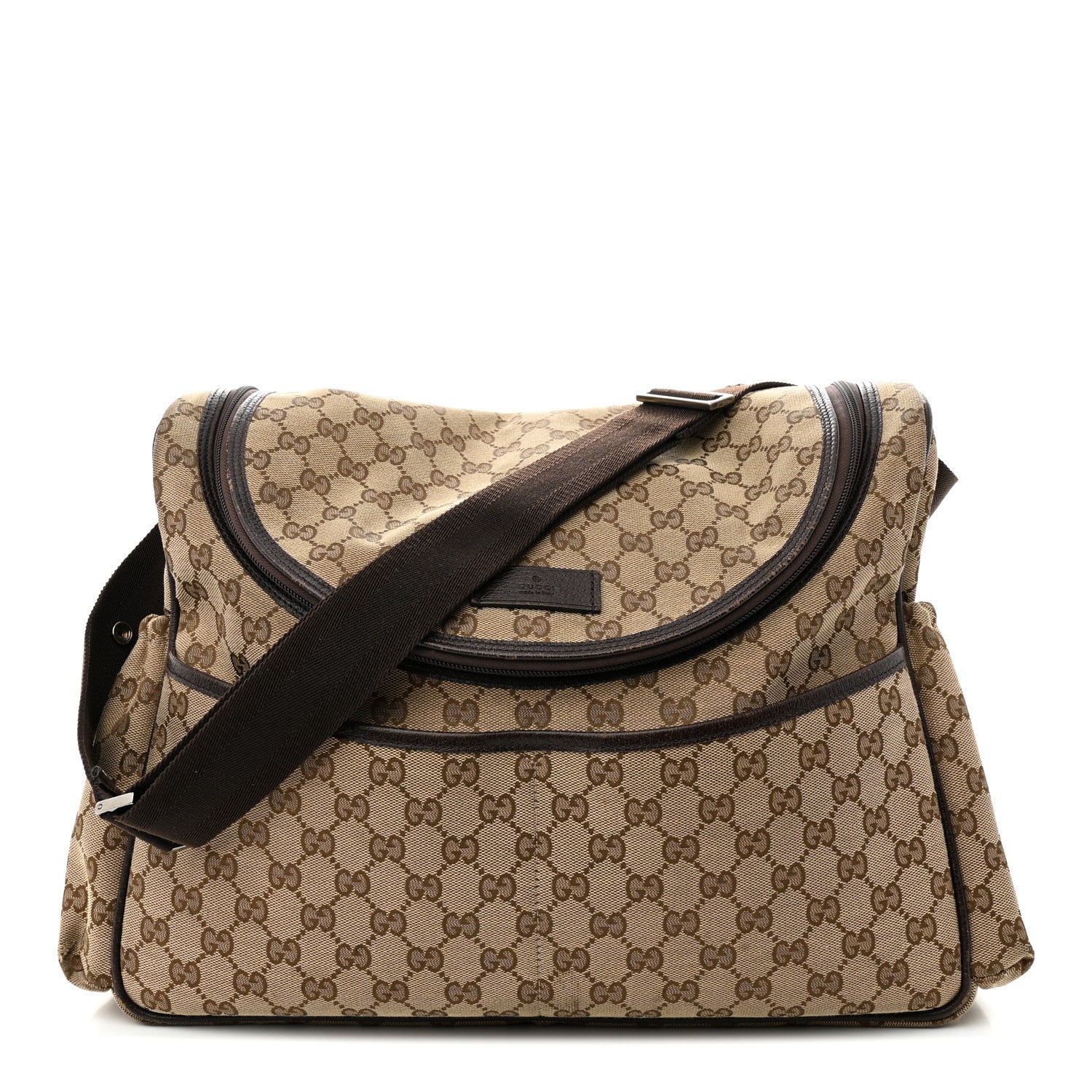Gucci Monogram Natural Pigskin Large Diaper Bag Beige Ebony Cocoa Dark Chocolate 1 of 15