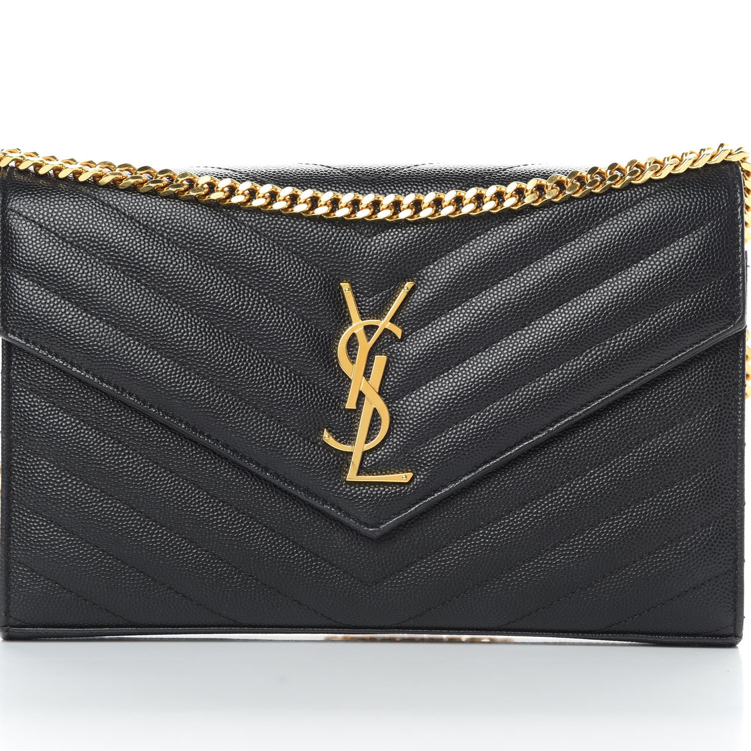 Saint Laurent Grain De Poudre Matelasse Chevron Monogram Chain Wallet Black 9 of 12