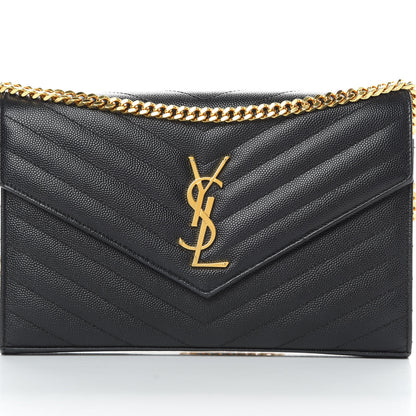 Saint Laurent Grain De Poudre Matelasse Chevron Monogram Chain Wallet Black 9 of 12