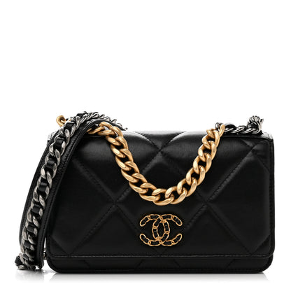 Chanel Lambskin Quilted Chanel 19 Wallet On Chain WOC Black 1 of 9