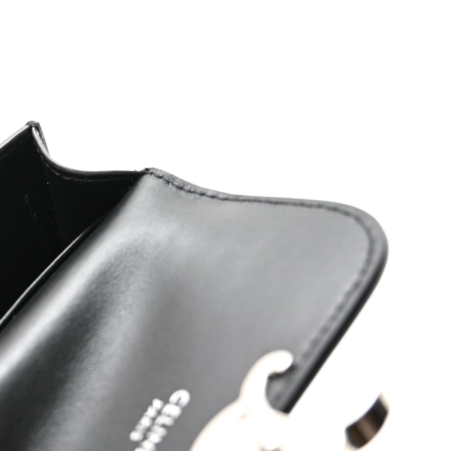 Shiny Calfskin Triomphe Flap Card Holder Black