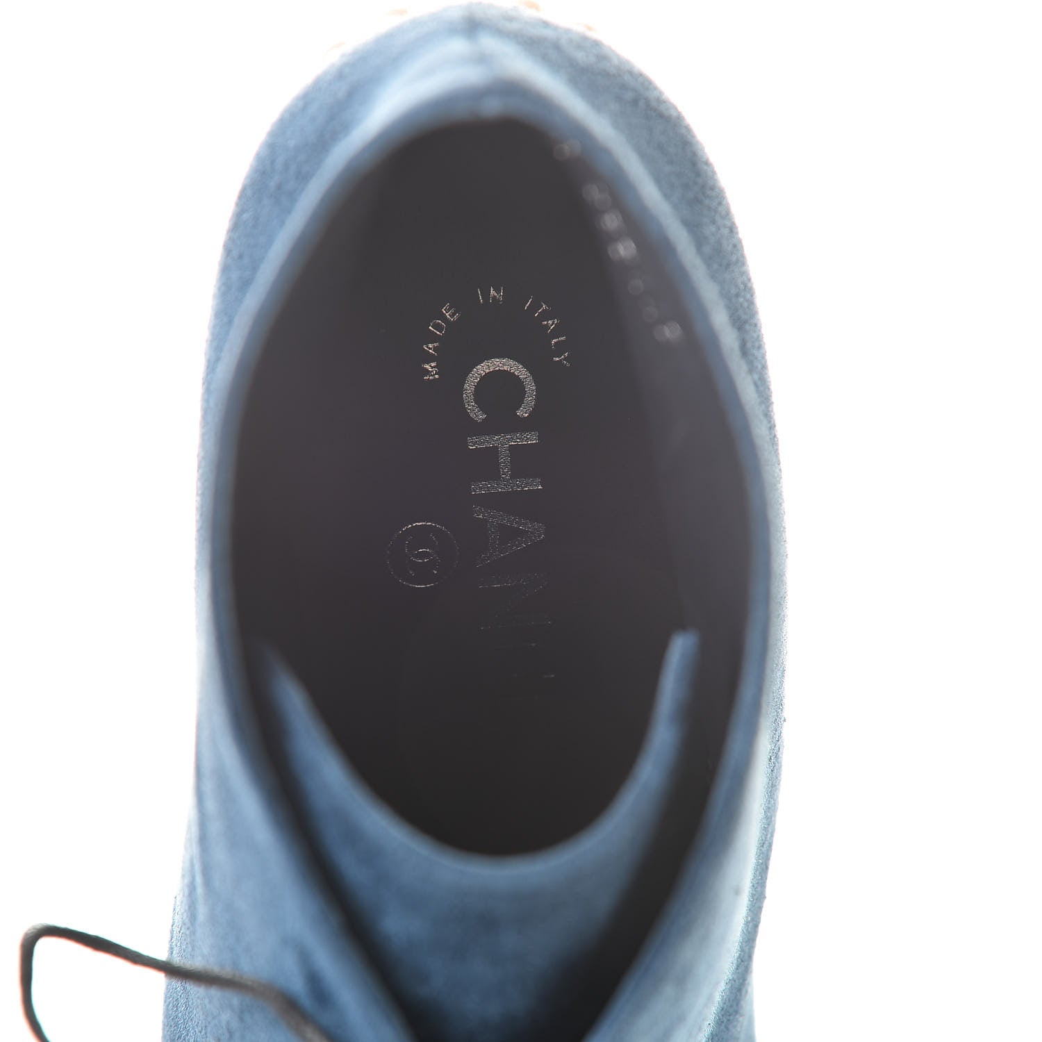 Chanel Suede Grosgrain Pearl Lace Up Booties 41 Dark Blue Black 7 of 10