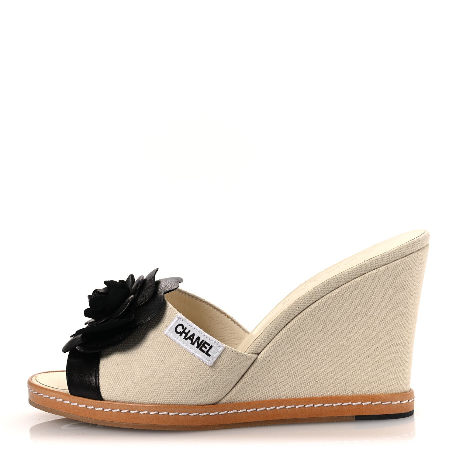 Chanel Canvas Camellia Wedge Sandals 38.5 Off White 38.5 Off White 1 of 12