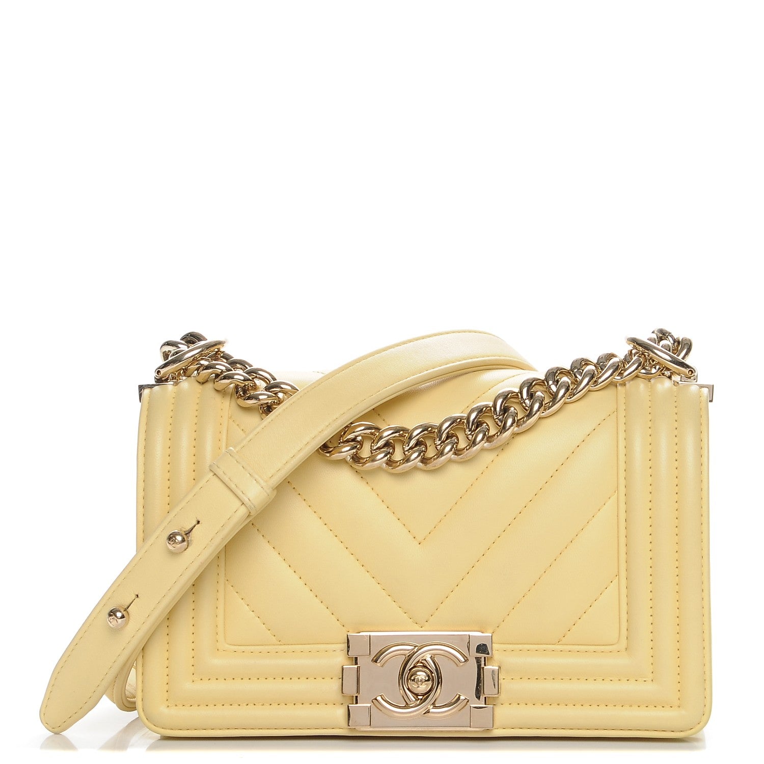 Chanel Calfskin Chevron Quilted Small Boy Flap Yellow 1 of 15