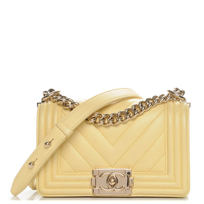 Chanel Calfskin Chevron Quilted Small Boy Flap Yellow 1 of 15