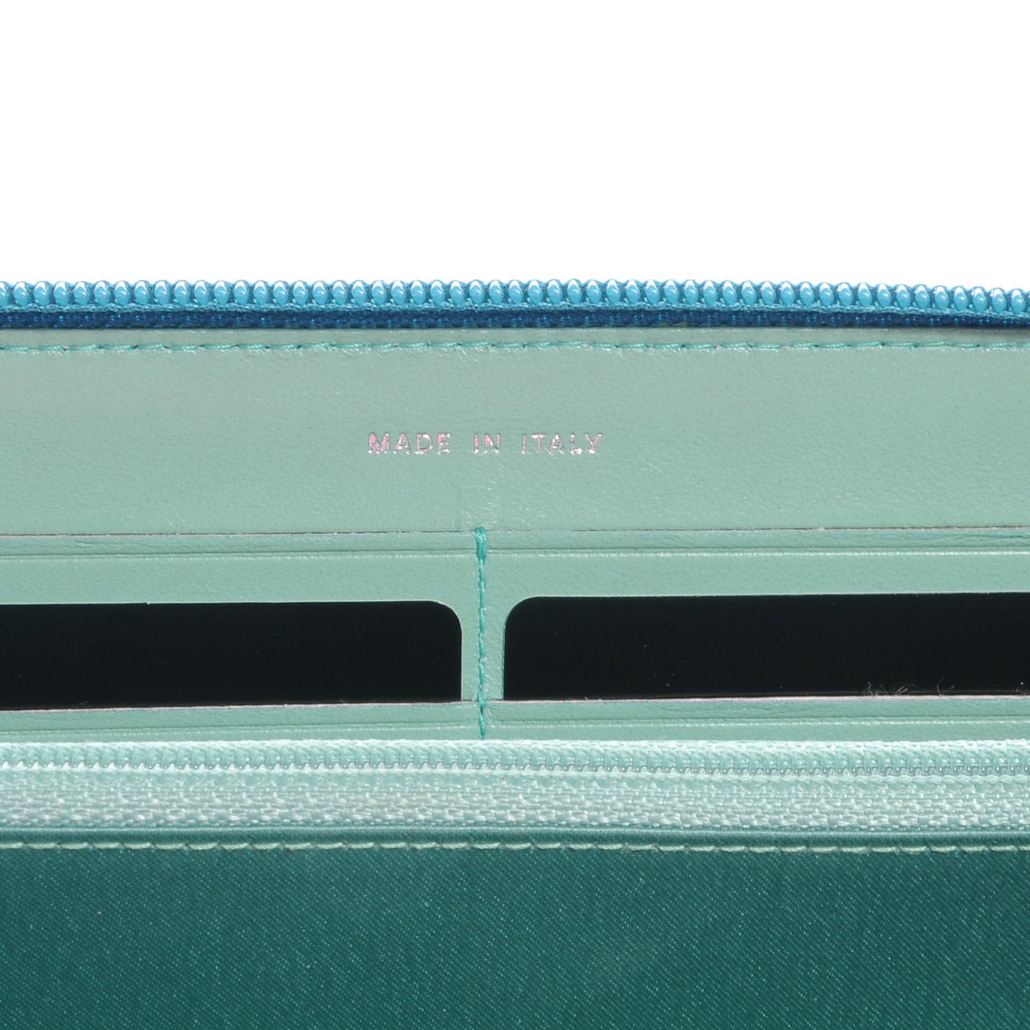 Lambskin Camellia Embossed Large Zip Wallet Turquoise