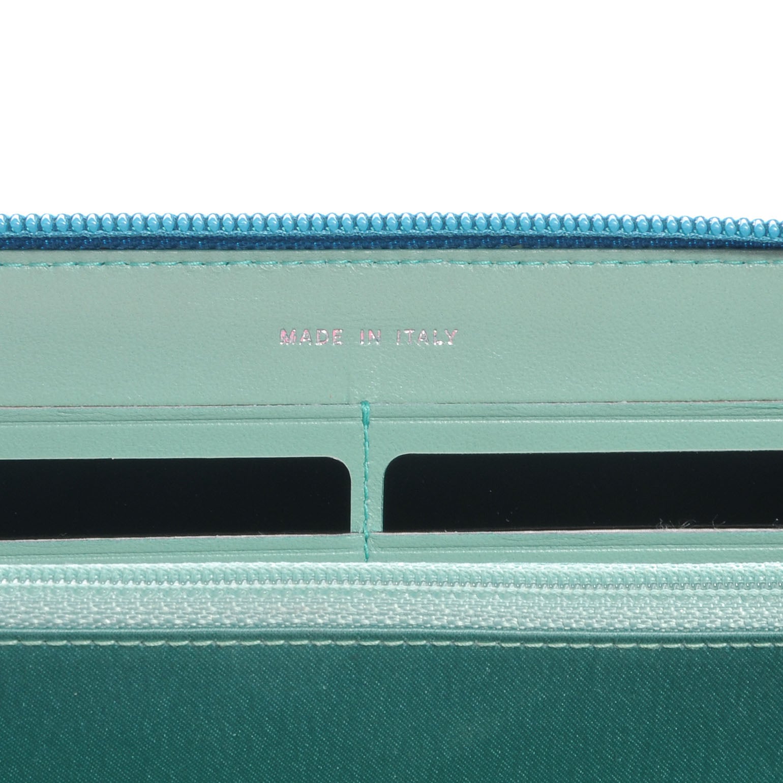Chanel Lambskin Camellia Embossed Large Zip Wallet Turquoise 8 of 9