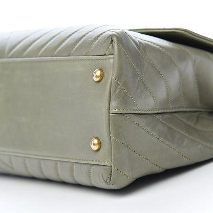 Chanel Calfskin Lizard Chevron Quilted Medium Coco Handle Flap Green 10 of 12