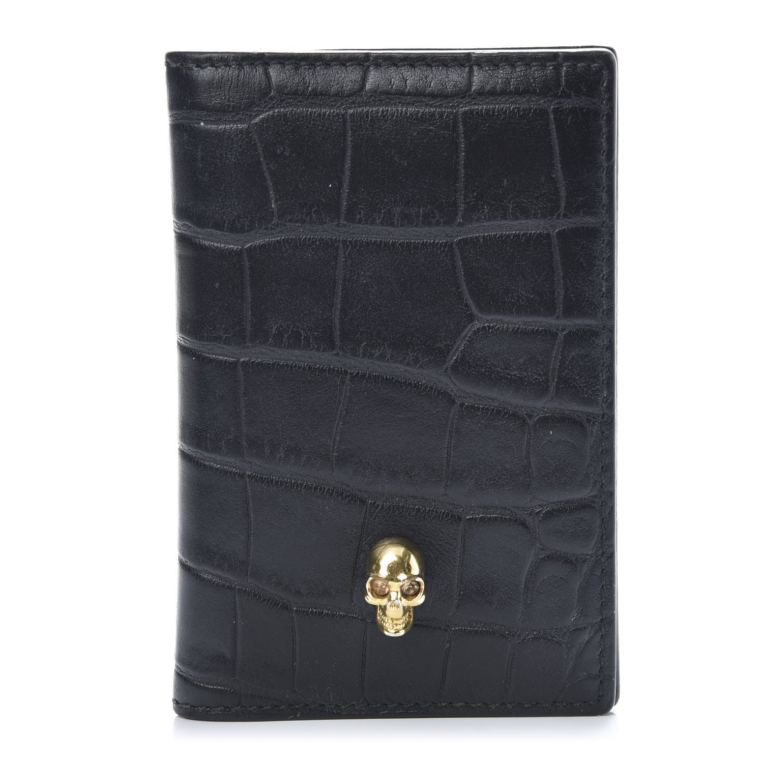 Alexander McQueen Calfskin Croc Embossed Skull Pocket Organizer Black 1 of 8