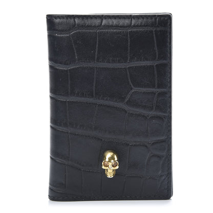 Alexander McQueen Calfskin Croc Embossed Skull Pocket Organizer Black 1 of 8