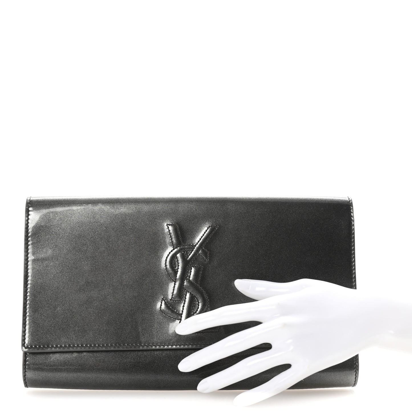 Textured Patent Monogram Large Belle De Jour Clutch Grey